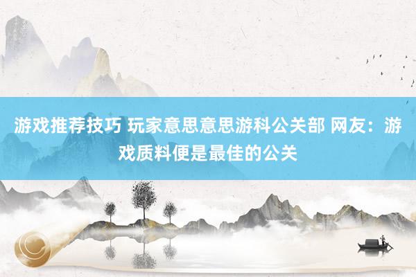 游戏推荐技巧 玩家意思意思游科公关部 网友：游戏质料便是最佳的公关