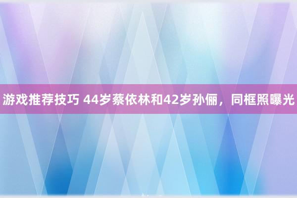 游戏推荐技巧 44岁蔡依林和42岁孙俪，同框照曝光