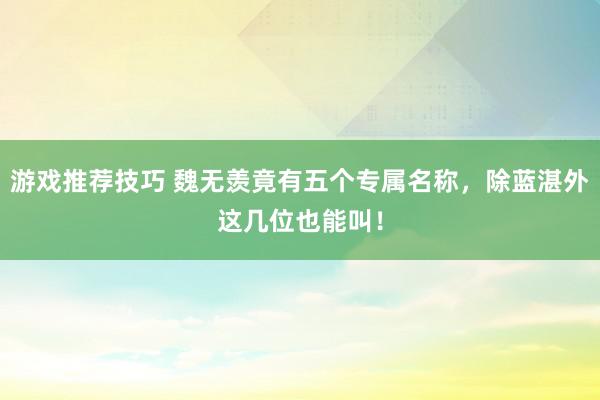 游戏推荐技巧 魏无羡竟有五个专属名称，除蓝湛外这几位也能叫！